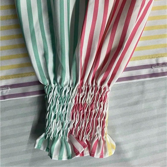 M ChicMe Women Striped Button Down Collar Shirt Casual Long Sleeve Blouse Top - Picture 8 of 17